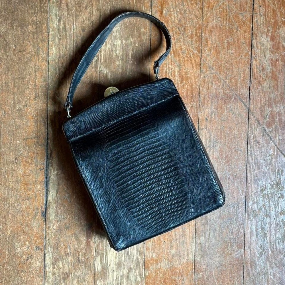 Black faux snakeskin vintage clutch bag